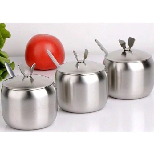 1SET New Seasoning Box Magnetic Stainless Steel Spice Jar Kitchen Flavor Cans Pepper Salt and Sugar Bottle with Spoon OK 0646