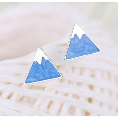 100% 925 Sterling Silver Enamel Triangle Iceberg Shape Stud Earrings for Women Gift Jewelry pendientes boucle d oreille eh715