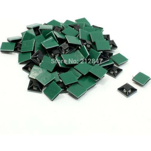 13mm x 13mm Plastic Cable Wire Tie Self Adhesive Base Black 100 Pieces