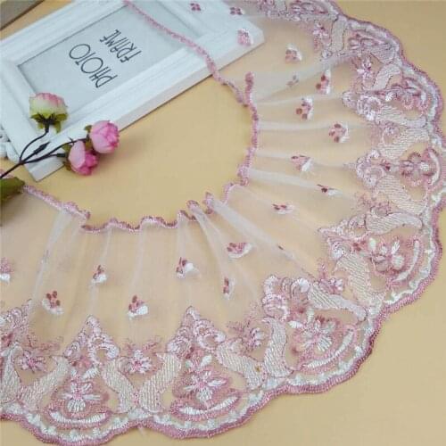 14Yards Pink Grey Coffee Purple Floral Mesh Net Embroidery Lace Trim Women Dress Fabric Sofa Curtain DIY Doll Skirt Accessories