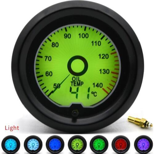 2" 52mm Oil Temp Gauge 7 Color Racing Gauge LCD Digital Display Car Meter Multiple Colors Oil Temperature