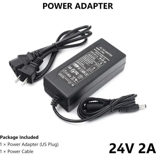 DC 24V 2A Power Supply Adapter US/EU/UK/AU Plug Fast Safe Charger AC 100-240V To DC 24V 2A Converter For LED Strips String Light