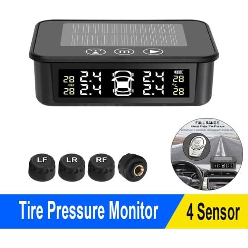 Solar Car TPMS Touch Switch Auto Tire Pressure Monitoring Voice Alarm Tyre Temperature Warning System USB Charge