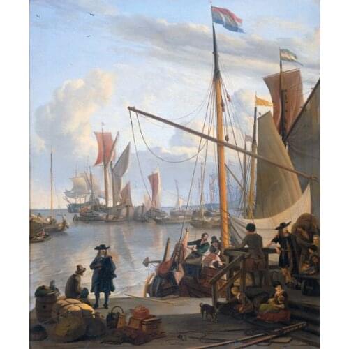 Free Shipping classical sea port of living landscape canvas prints oil painting printed on canvas wall art decoration picture