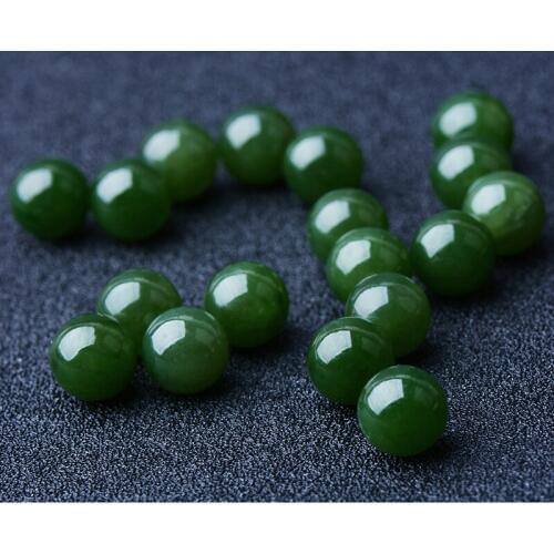 No hole and Tian Biyu loose beads can play half-hole earrings beads hit straight hole necklace beads spinach green no black dot