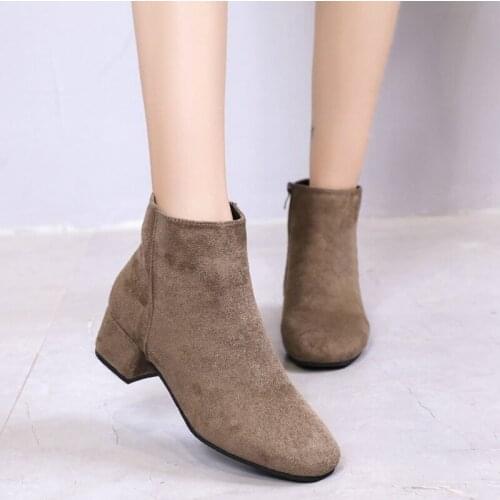 Nubuck Booties 2020 thick heels flock ankle boots women winter riding botas autumn plus size brief zipper bottes black work shoe