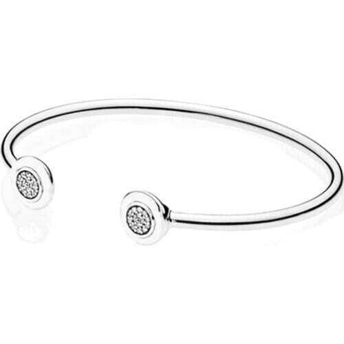 100% S925 Sterling Silver Pave Open Bangles for Women Fashion DIY Jewelry Gift Argent 925 Cuff Bracelets & Bangles