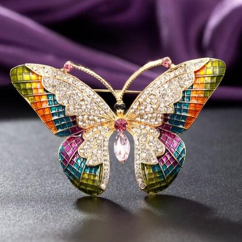 Zlxgirl jewelry Good quality colorful enamel butterfly brooches jewelry for womens bridal gifts Gold color Crystal scarf pins