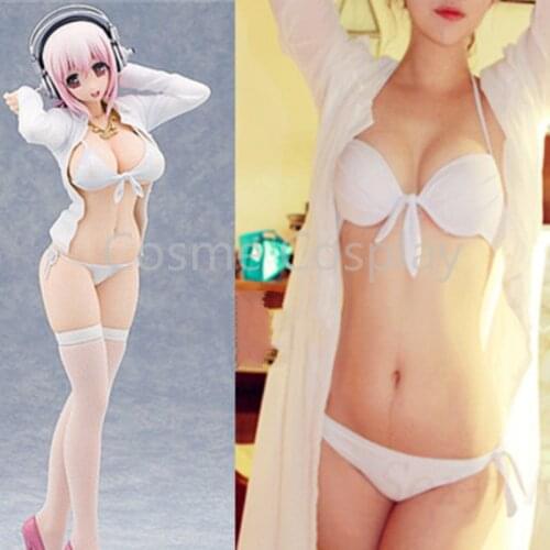 Cos SUPERSONICO Cosplay Costume Nitro+ Tankini Bikini Swimsuit cos Swimwear White Girl Bikini