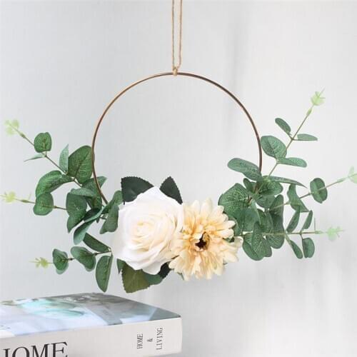 Door Flower Wreath Set Floral Hoop Wreath Set Artificial Flower Fake Leaves Vine Wreath For Wedding For Home Decor