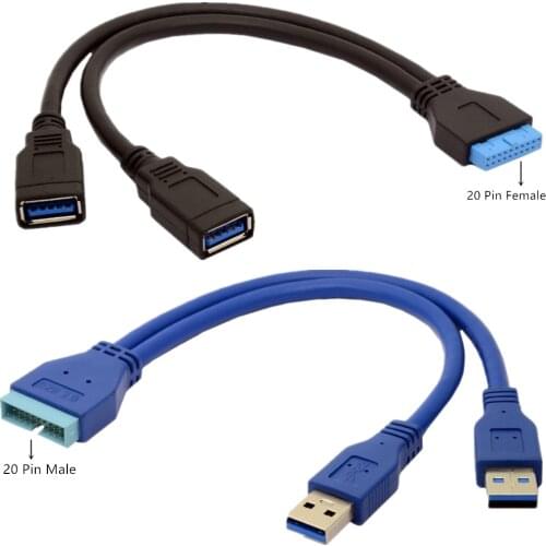 Dual USB 3.0 Type A to 20Pin Cable Data Sygn Transmission Adapters Male & Female Y Connectors Slot for Computer Motherboards