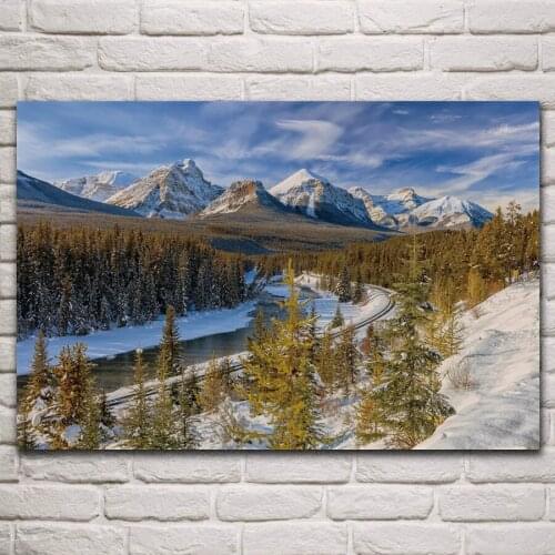 Morants curve banff winter morning pacific railway living room decoration home wall art decor wood frame fabric posters KM821