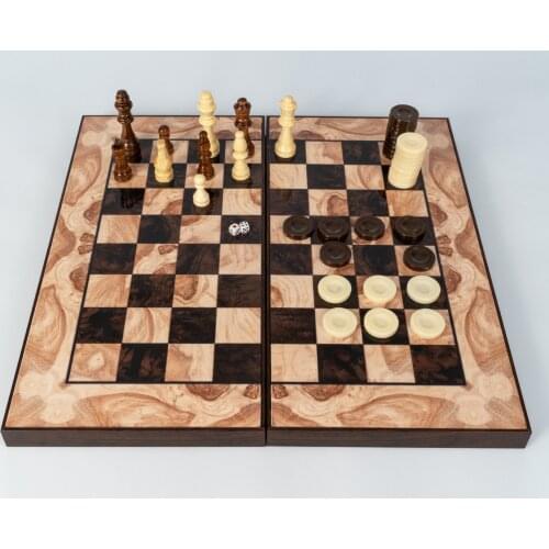 No:23 Classic Backgammon Chess Checkers Board Game Tavla The Wooden Brown & Cream Design Big Size Perfect Gift Full Pieces Inc