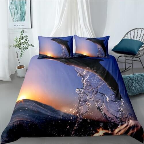 3D Duvet Cover Sets Quilt Covers Comforter Case Set Bedding King Queen Full Twin Double Single Size Bed Linens Blue Dolphin