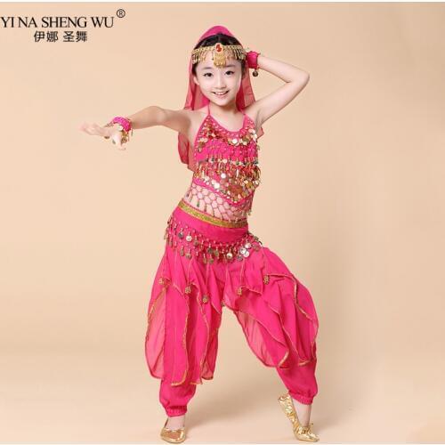 Belly Dance Girl Costume Sets Kids Indian Dance Dress Child Dance Costumes Bollywood For Girl Performance Dance Wear 3 Colors