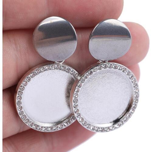 10pcs Fit 20mm Round Crystal Rhinestone Cabochon Earring Base Setting Dangles Diy Stainless Steel Post Stud Earrings Findings