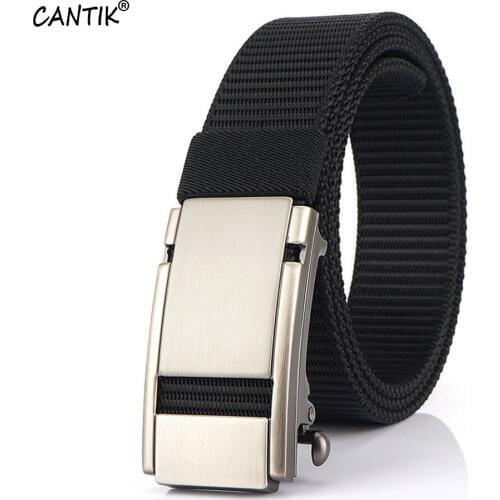 CANTIK Fashion Design Slide Automatic Buckle Metal Quality Black Nylon & Canvas Belts Men Jeans Accessories 3.5cm Width CBCA263