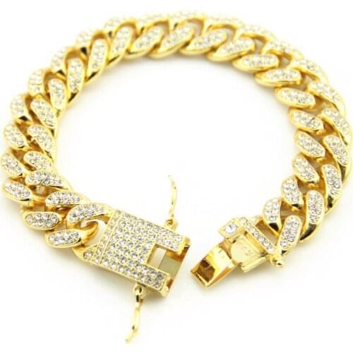Mens Miami Zirconia Diamond Iced Out CZ Cuban Large Hip Hop Jewelry Gold Cuban Link Bracelet For Men JW006
