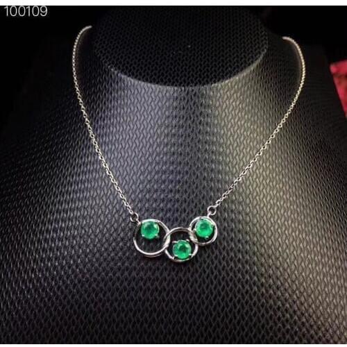 Natural green emerald necklace natural gemstone pendant necklace S925 silver Elegant Lovely round cirque girl gift fine jewelery