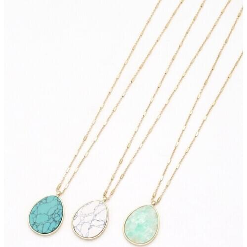 New Teardrop Shape Natural Stone Charm Necklace Drop Beaded Chain Chocker Necklace Gifts for Women Jewelry