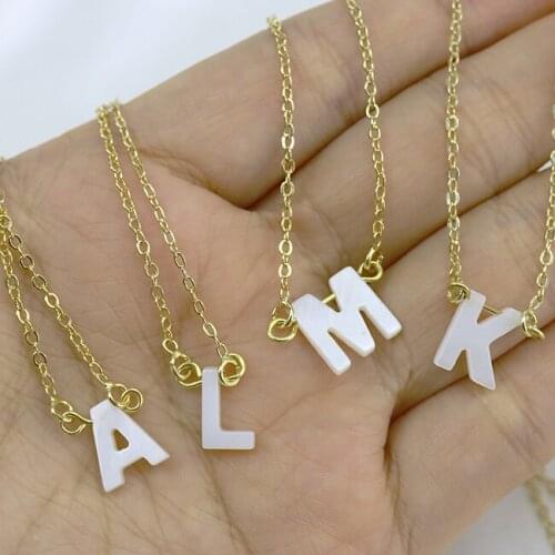 10 Pcs Shell letter Charms necklace Gold color Chain White Letter Pendant necklace Elegant Necklace 9971