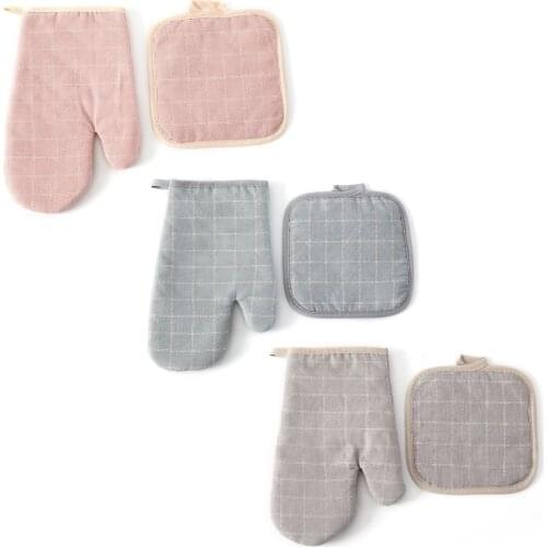 2pc Microwave Glove Potholder Gloves Mitts Kitchen Potholder Mat For BBQ Insulation Gloves Hot Oven Mitts Baking Beautiful