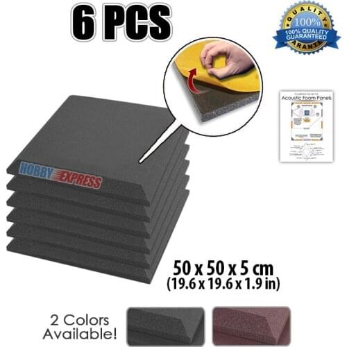 Arrowzoom Flat Bevel Adhesive Acoustic Panel Soundproof Studio Foam 50 x 50 x 5 cm (19.6 x 19.6 x 1.9 in) 6 pcs Pack KK1055