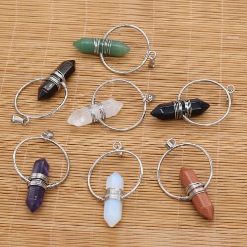 Natural Stone Pendant Section Metal Alloy Semi-Precious For Jewelry Making DIY Necklace Bracelet Earrings Accessory