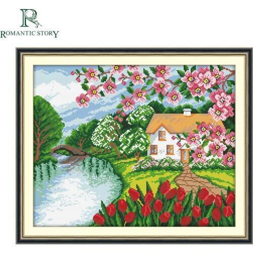 Romantic Story Four Seasons Spring Scenic Pattern Home Decoration Cross Stitch Needlework DMC Cross-Stitch Sets Embroidery Kits