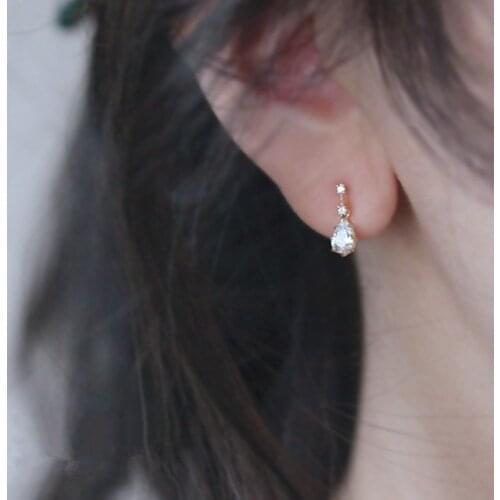 9K really Gold Stud Dainty dangle drop Crystal Earring Jewelry Minimal Victorian Vintage Royal bridesmaid Bridal Gift