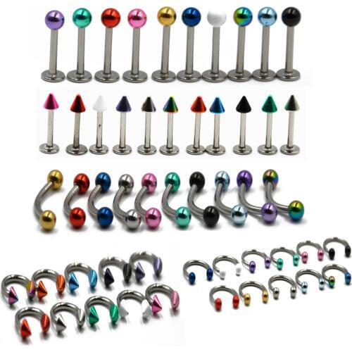10pcs Surgical Steel Plated Ball & Cone Labret Earrring Studs Cartilage Tragus Lip Piercing Eyebrow Circular Barbell Jewelry