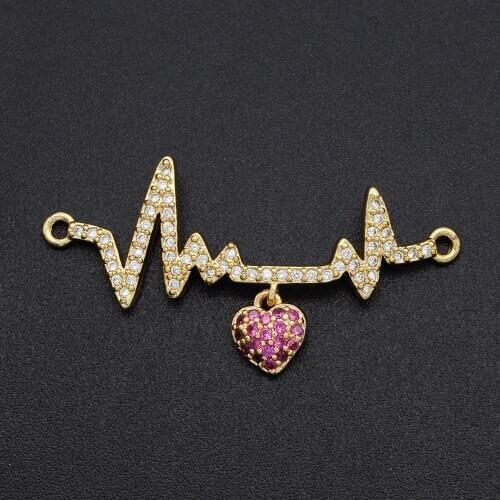 17x35mm CZ Zircon DIY Jewelry Heart Beating Charm Connectors Wholesale Bulk Order Discounts Bracelet Making Connector