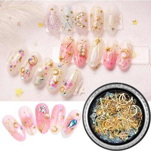 Mixed Copper Sheet Rivet Star Moon Pattern Nail Art Tips Sequins Decal Tool