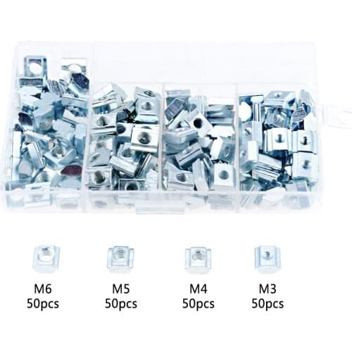 200pcs/box M3 M4 M5 M6 T Block Square nuts T-Track Sliding Hammer Nut for Fastener Aluminum Profile 2020