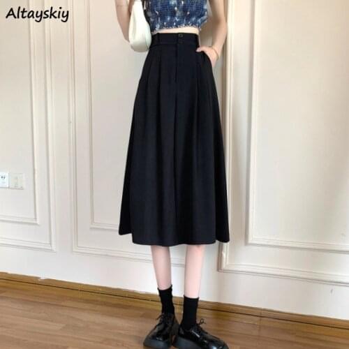 Skirts Womens Folds Summer All-match Leisure High Waist Female 3 Colors Simple Trendy Korean Style Solid A-line Students Basic