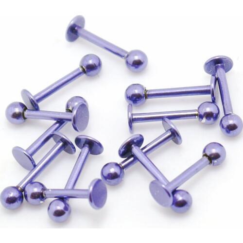 Labret body piercing jewelry lip ring purple color 10pcs with 3mm ball