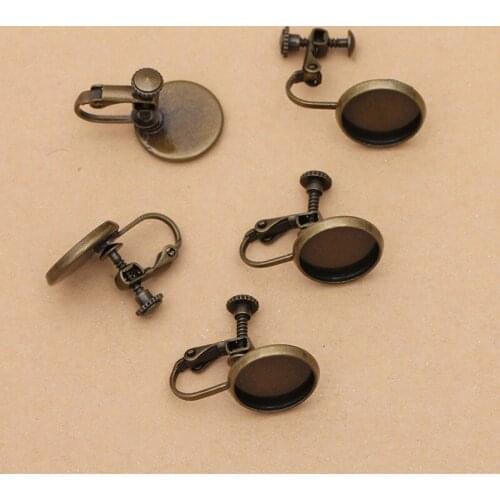 200pcs 14x17mm Screw Ear Clip Earring Settings Rotate No Pierced Earring 12mm Round Bezel CABs Base Findings Blank DIY Crafts