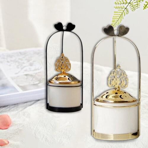 Iron Ceramic Combination Small Incense Cones Burner Gold Color Back Flow Incense Burner Arabic Incense Cone Holder Air Freshener