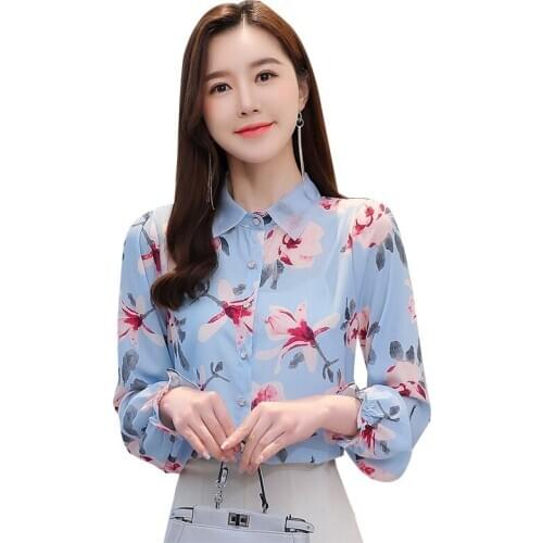 Womens Tops and Blouses Floral Print Chiffon Shirt Women Autumn Loose Chiffon Blouse Women Shirts Blusas 2020