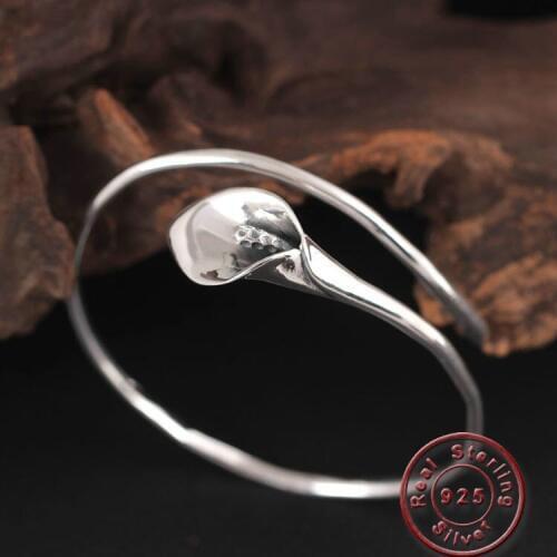 Amxiu 925 Sterling Silver Morning Glory Flower Bangle Handmade Open Bangles For Women Girl Gift Party Bijoux Fashion Accessories