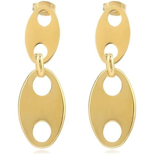 Stainless Steel Golden Round Drop Earrings For Women Metal Geometric Ellipse Dangle Earrings Long Hanging Earcuff Trendy Jewelry