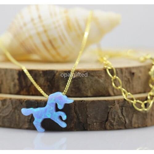 1pc/lot)OP06 Baby Blue Animal Unicorn Fire Opal 15.1*10.2mm Unicorn Opal Stone Synthetic Opal Necklace gold S925 silver chain