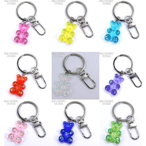 1pc Resin Keychain Pendants Flatback Glitter Gummy Bear Charms Colorful Car Handbag Keyrings Animal Keychains