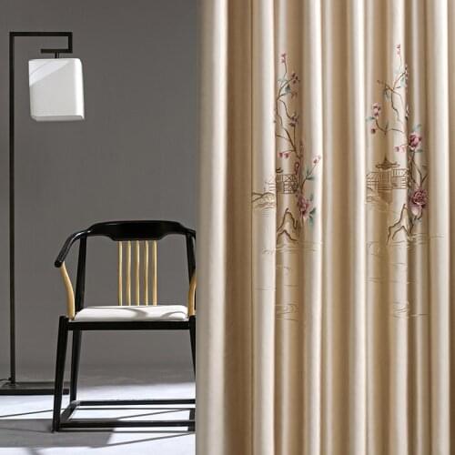 2021 New Chinese Imitation Silk Embroidery Curtains Finished Curtains Custom Blackout Curtains for Living Dining Room Bedroom