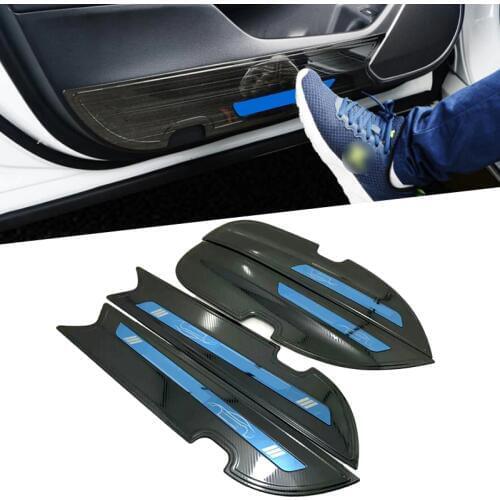 4PCS Stainless Steel Carbon Fiber Inner Door Protective cover Anti-Kick Board Sticker Trim Decoration For Honda Accord 2018