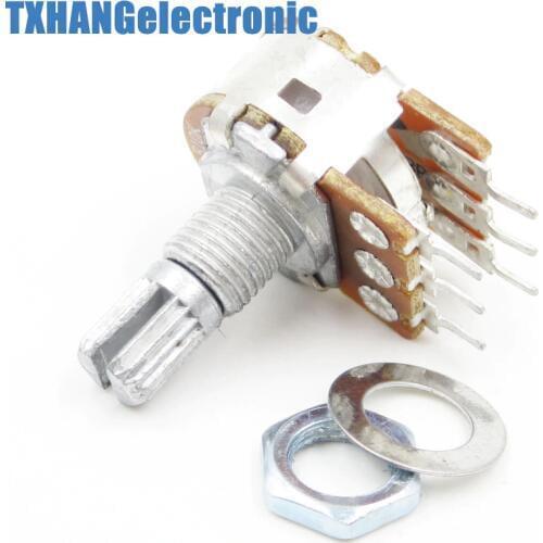 5PCS B10K Dual Stereo Potentiometer Pots Shaft S 15mm 6Pin