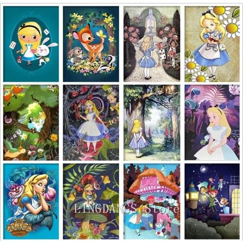 5D DIY Diamond Painting Disney Cartoon Princess Alice In Wonderland Full Drill Diamond Mosaic Embroidery Cross Stitch Home Decor