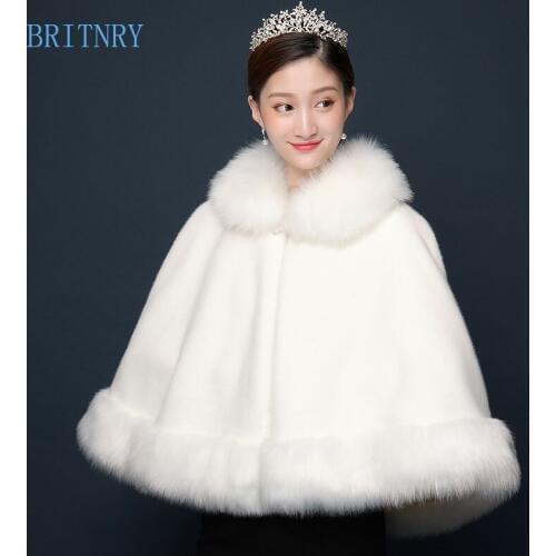 BRITNRY 2018 Women Bolero Bridal Shawl Faux Fur Wrap Bolero Wedding Cape Bridal Shawl 2018 Winter Ivory Red Cape