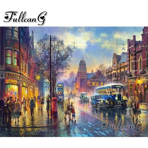 FULLCANG Abbey Road full square round drill 5d diy diamond embroidery painting diamond mazayka rainy day scenery decor FC1908