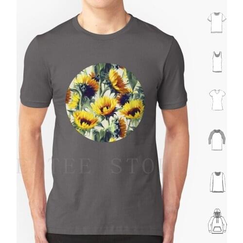 Sunflowers Forever T Shirt DIY Big Size 100% Cotton Sunflowers Sunflower Floral Pattern Painted Yellow Olive Green Cream Grey